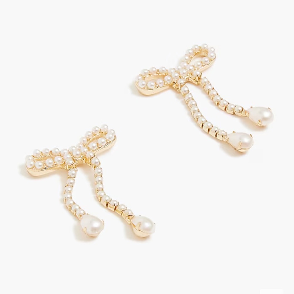 J. Crew Pearl Bow Dangly Statement Earrings